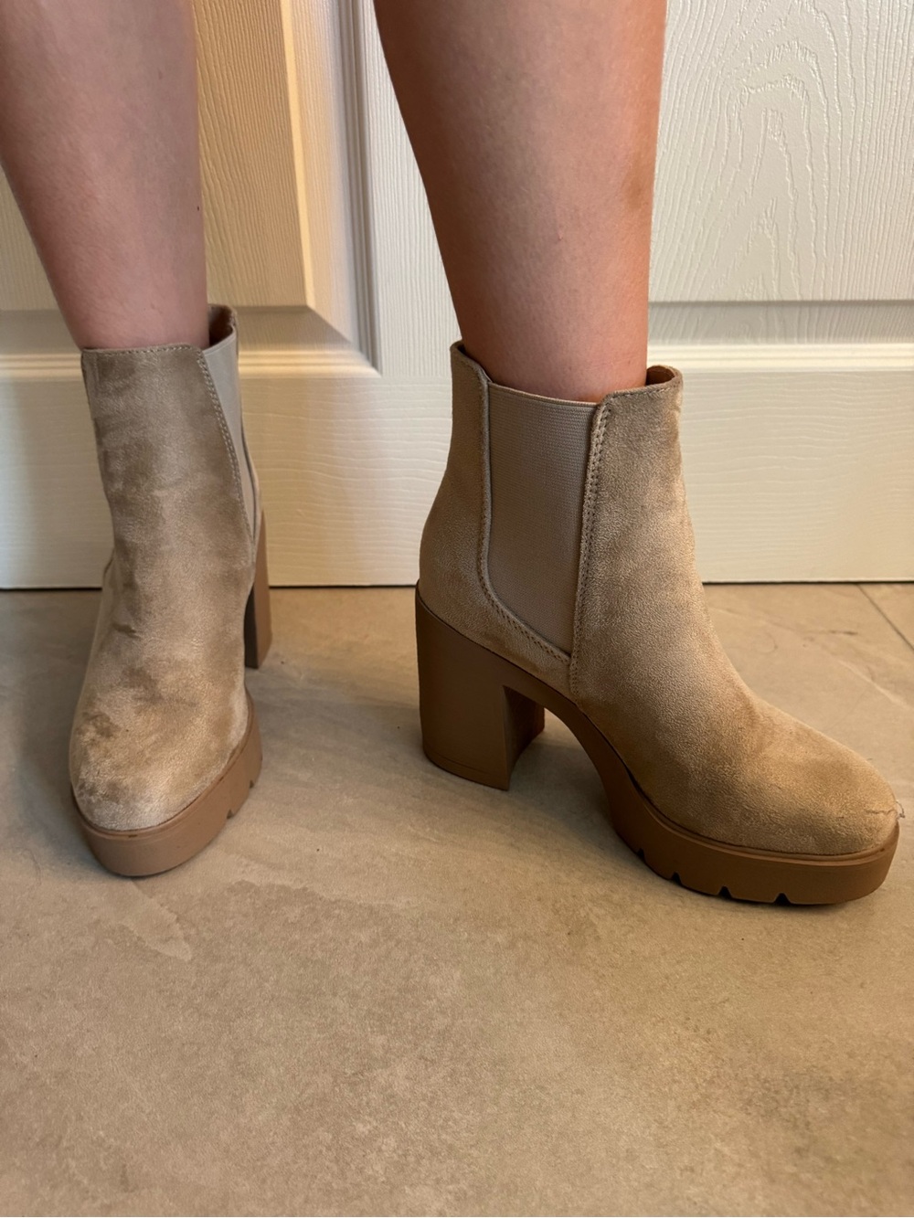 Soda Taupe Suede Platform Chelsea Ankle Boots